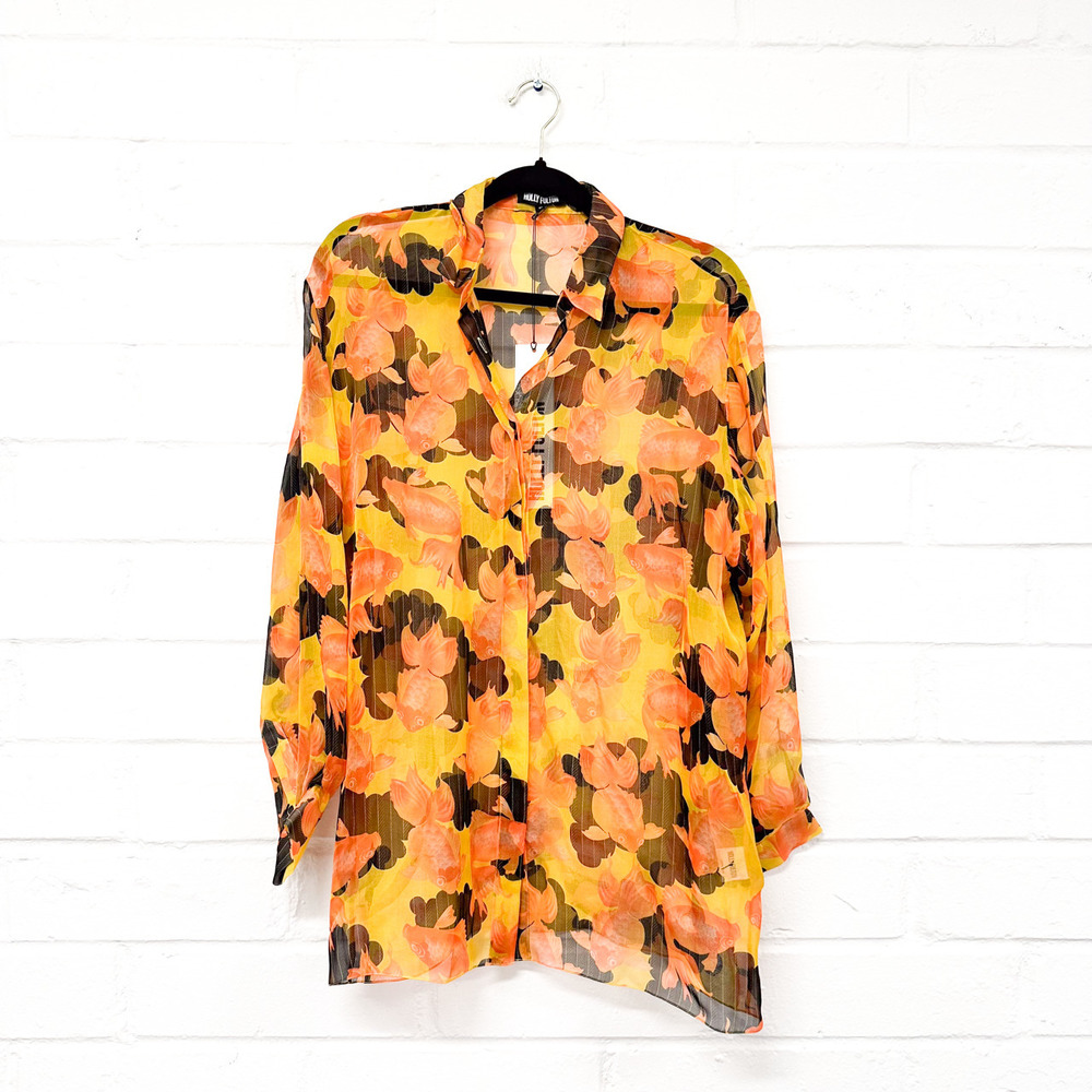 NWT Holly Fulton 100% Silk Sheer Blouse beautiful colors Sz 10. Made in England